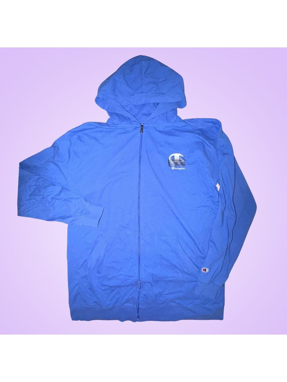 hampion Mens Blue Full Zip Graphic Hoodie Lightweight Jacket Big Tall 3XLT
